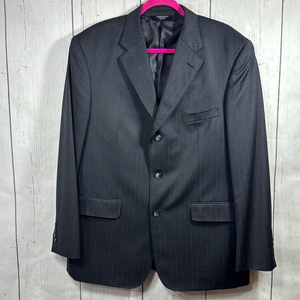 Pronto Uomo Mens 100% Wool Three Button Black Pinstripe Sport Blazer Jacket